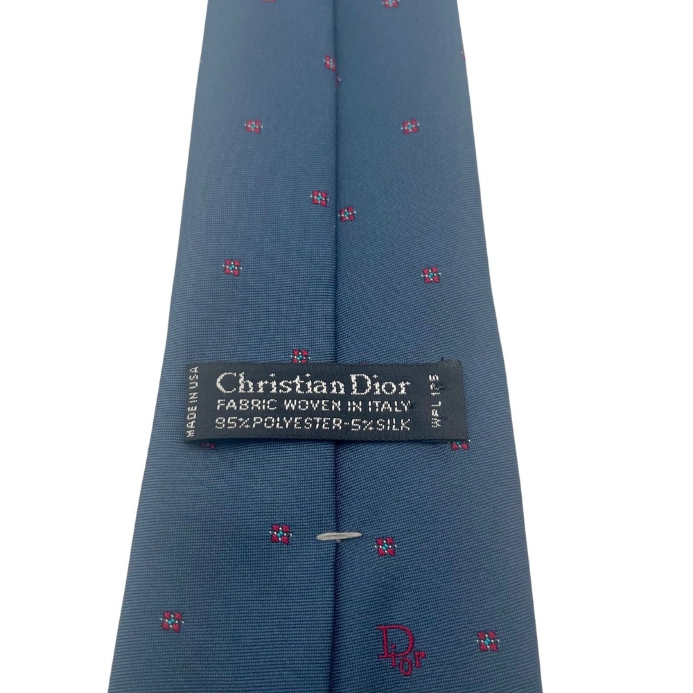 Christian Dior Tie Navy Blue Silk Polyester D Pin Dot Pattern Men's Necktie‎